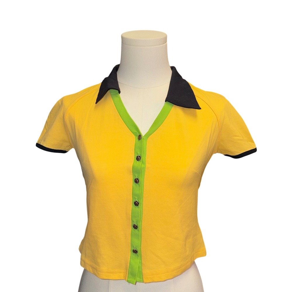 Cop Copine Vintage French Y2K Yellow Button Up Polo Shirt Subversive Cyber S